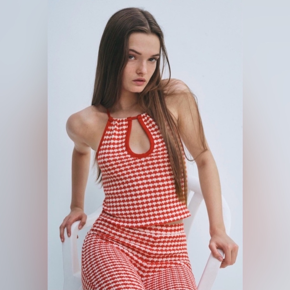 Red & White Crochet Knit Halter Top – Zara (NWT, Size Small) - Picture 2 of 12